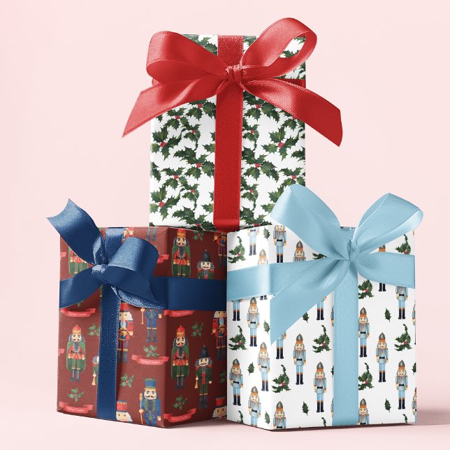 Weihnachts Nutcracker Holly Festive Patterns Geschenkpapier Set (Von Creator hochgeladen)