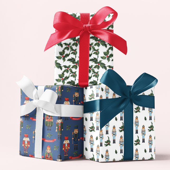 Weihnachts Nutcracker Holly Festive Patterns Geschenkpapier Set (Von Creator hochgeladen)