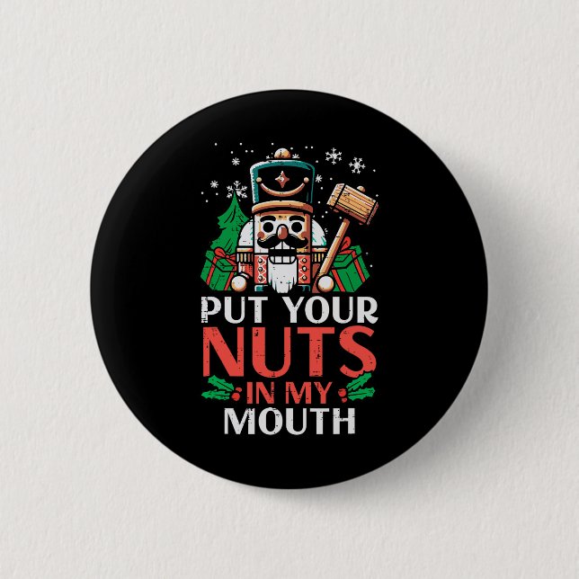 Weihnachts-Nutcracker Nüsse zu meinem Mund Xmas-Sp Button (Vorderseite)