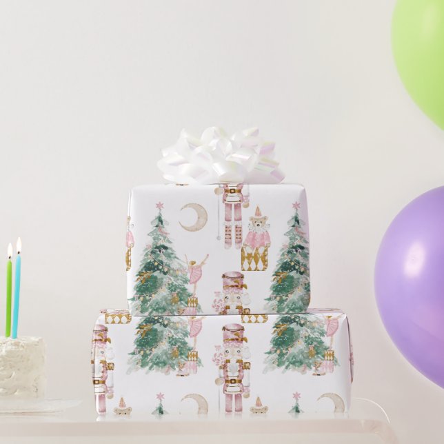 Weihnachts-Nutcracker-Rosa-Winterwunderland Geschenkpapier (Partygeschenke)