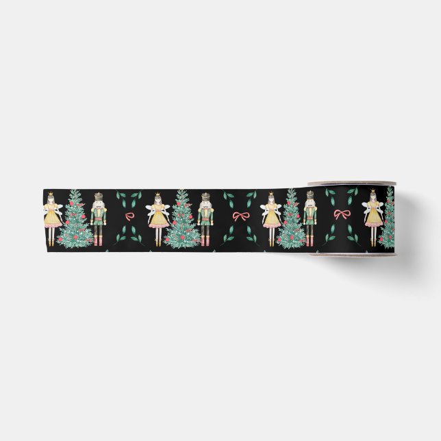 Weihnachts-Nutcracker Soldiers & Fairies auf schwa Satinband (Vorderseite)