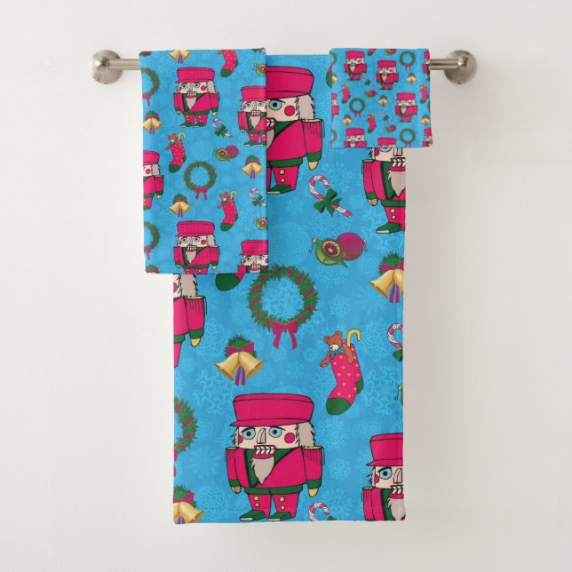 Weihnachts-Nutcracker-Spielzeug, Blaues Schneefloc Badhandtuch Set (Insitu)