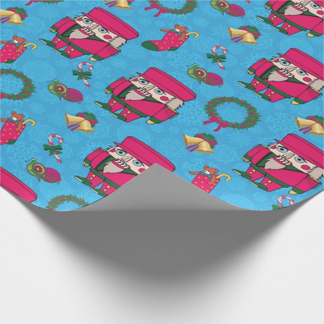 Weihnachts-Nutcracker-Spielzeug, Blaues Schneefloc Geschenkpapier (Ecke)