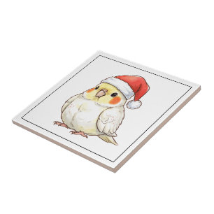 Weihnachts-Nymphensittich mit Weihnachtsmannmütze Fliese