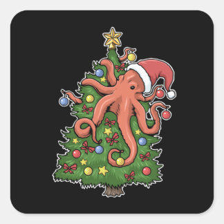 Weihnachts-Octopus Kraken Tintenfisch Weihnachtsba Quadratischer Aufkleber