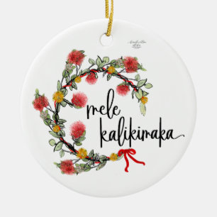 Weihnachts-'Ohi'a-Lehua-Kranz-Porzellan-Ornament Keramik Ornament