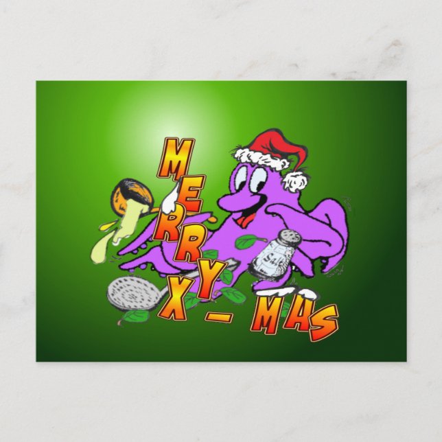 Weihnachts-Oktopus Koch Merry X-Mas Postkarte (Vorderseite)