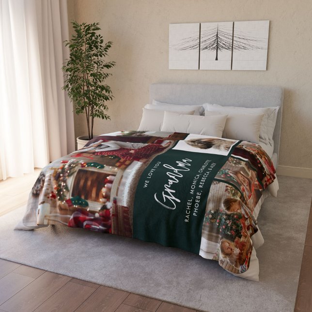 Weihnachts-Oma 5 Fotos mit Begleiter Personalisier Sherpadecke (Christmas Gramdma Photo Collage with Pet Dog Picture Personalized Fleece Blanket)