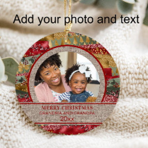 Weihnachts-Oma-Opa Rot Gold Grün Braun Jute Ornament
