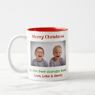 Weihnachts-Opa-Enkelkinder-Foto Zweifarbige Tasse