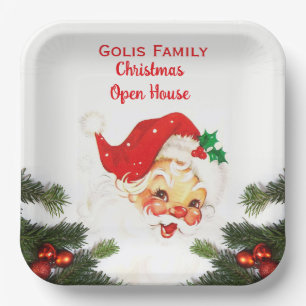 Weihnachts-Open House Vintager Weihnachtsmann Pappteller