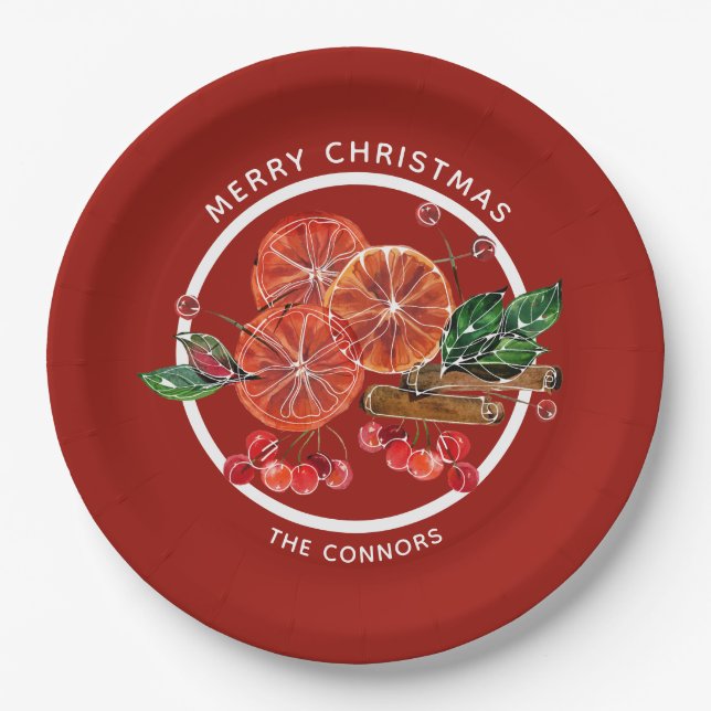 Weihnachts Orange Slices Cinnamon Sticks Berries Pappteller (Vorderseite)