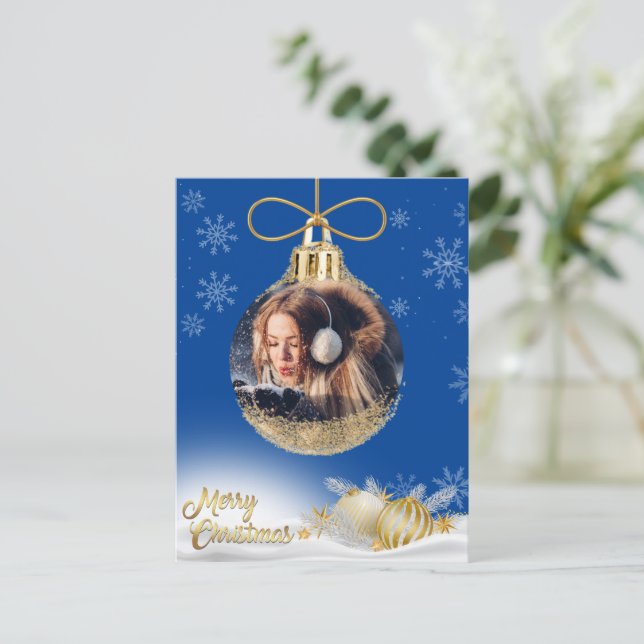Weihnachts-Ornament Foto Snowflakes Feiertagspostkarte (Stehend Vorderseite)