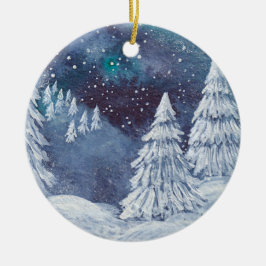 Weihnachts-Ornament handgemalt Aquarell Winter Keramikornament