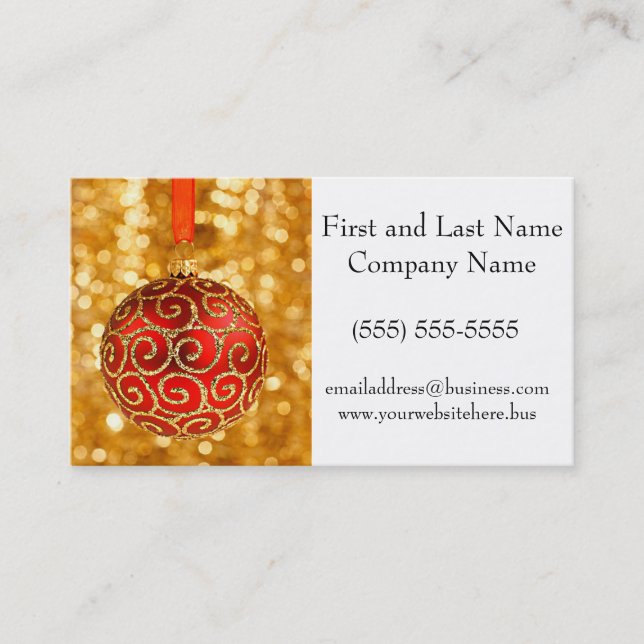Weihnachts-Ornament Rot mit Gold Twinkle Lights Visitenkarte (Vorderseite)