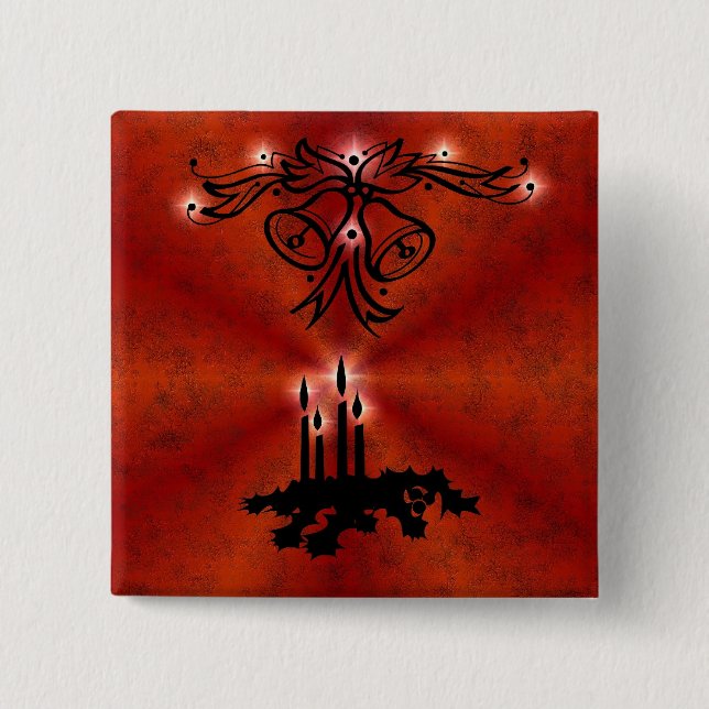 Weihnachts Ornamente mit Sterne auf rot Button (Vorderseite)