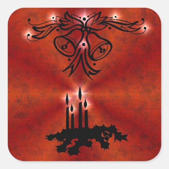 Weihnachts Ornamente mit Sterne auf rot Quadratischer Aufkleber (Vorderseite)