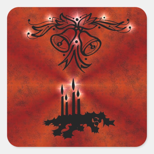 Weihnachts Ornamente mit Sterne auf rot Quadratischer Aufkleber (Vorderseite)
