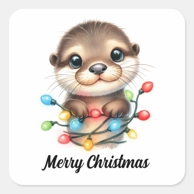 Weihnachts-Otter Quadratischer Aufkleber (Vorderseite)