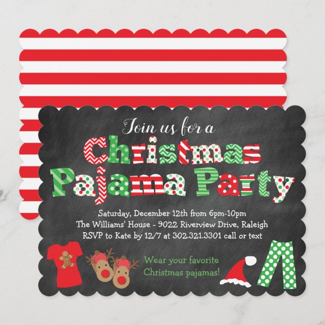 Weihnachts-Pajama-Party Einladung - Halbpension (Vorne/Hinten)