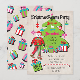 Weihnachts-Pajama-Party mit Weihnachtsmann und Ges Einladung