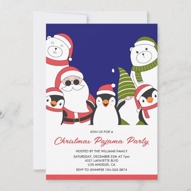 Weihnachts Pajama Party Slumber Cool Santa Bar Einladung (Vorderseite)