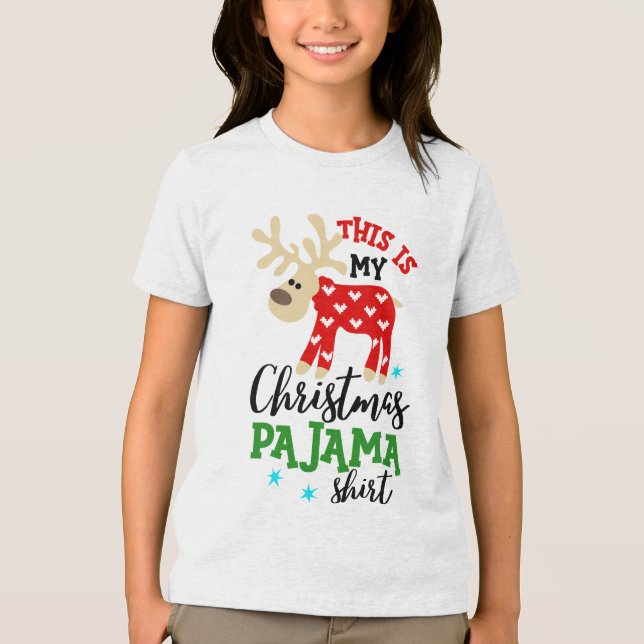Weihnachts-Pajama-Shirt Niedlich Rentier-Festival Tri-Blend Shirt (Vorderseite)