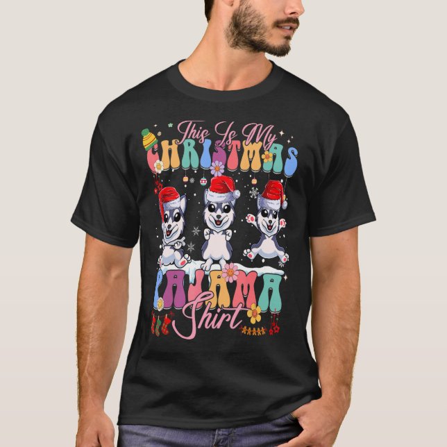 Weihnachts Pajama Siberian Husky Santa Dog Matchin T-Shirt (Vorderseite)