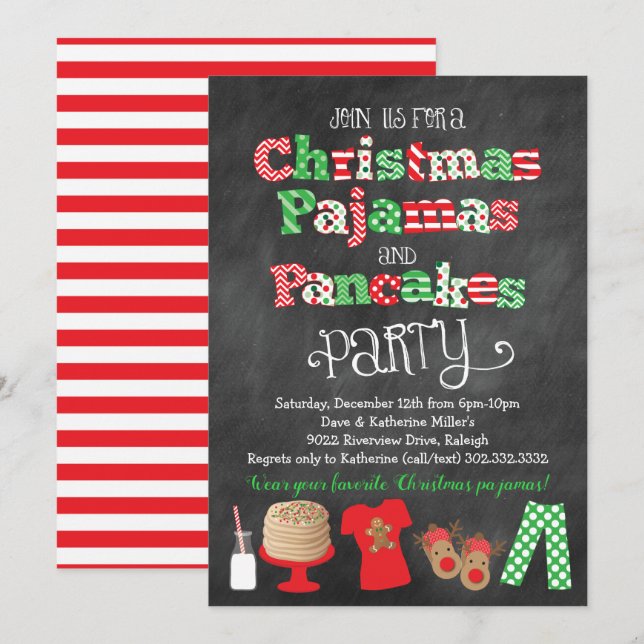 Weihnachts-Pajamas und Pancakes-Party Einladung (Vorne/Hinten)