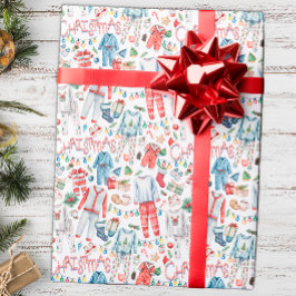 Weihnachts Pajamas Watercolor Wrapping Paper Geschenkpapier