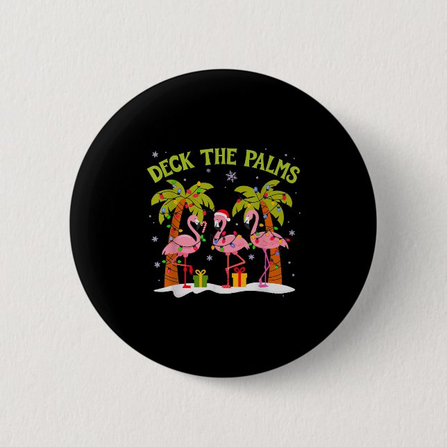 Weihnachts Palm Tree Flamingo Sommer Beach Urlaub Button (Vorderseite)