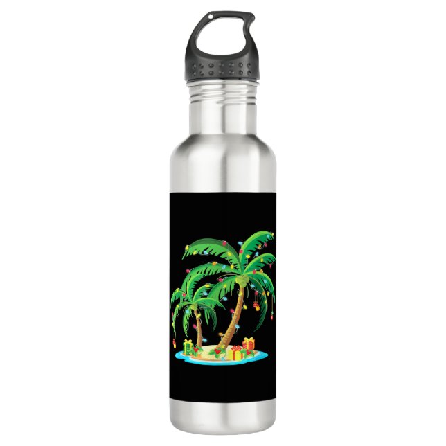 Weihnachts Palm Tree Tropical Xmas Geschenk Coconu Edelstahlflasche (Vorderseite)