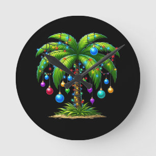 Weihnachts-Palmenbaum-Licht Hawaiianisch Tropisch Runde Wanduhr