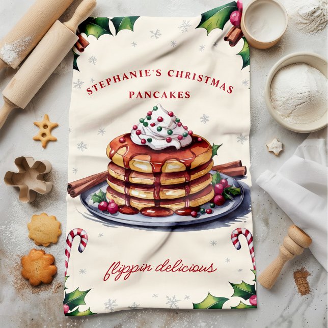 Weihnachts-Pancakes Flippin' Köstliches Personalis Geschirrtuch (Von Creator hochgeladen)