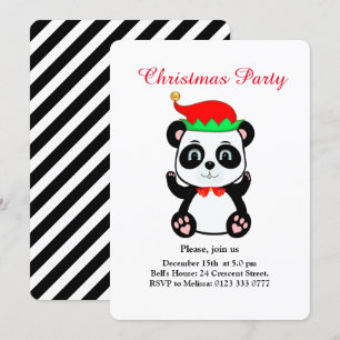 Weihnachts-Panda-Bär-Elf auf weißer Party-Einladun Einladung