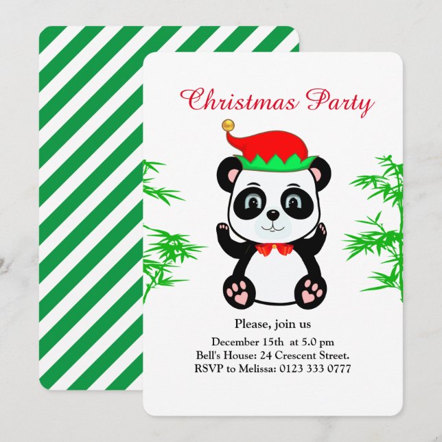 Weihnachts-Panda-Bärenelf auf der Weißen Party Ein Einladung (Vorne/Hinten)
