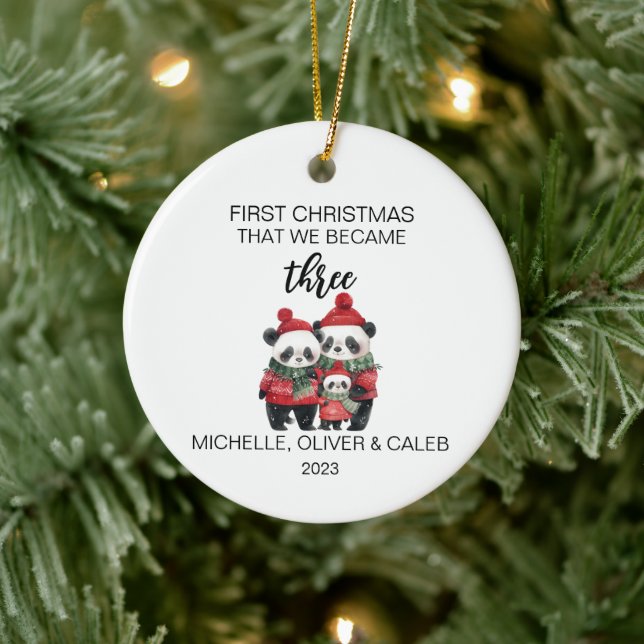 Weihnachts-Panda-Bärenfamilie Keramik Ornament (Baum)