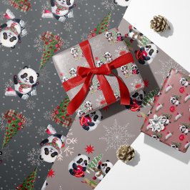 Weihnachts-Panda-Bears Ornamente Weihnachtsmannmüt Geschenkpapier Set