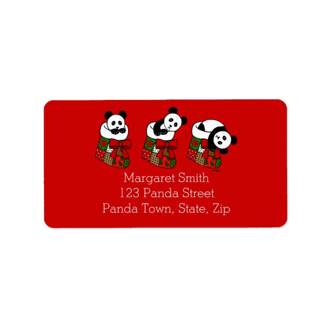 Weihnachts-Panda-Cartoon-Strumpf Adressaufkleber (Vorne)