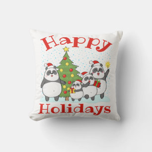 Weihnachts-Panda-Familienurlaub Kissen