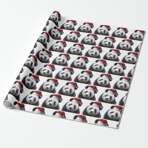 Weihnachts-Panda mit Weihnachtsmannmütze Geschenkpapier