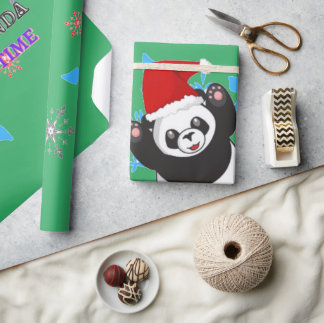 Weihnachts Panda Packpapier. Geschenkpapier