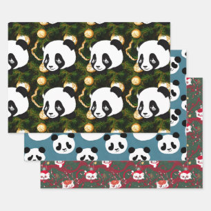 Weihnachts-Panda und Bär Geschenkpapier Set
