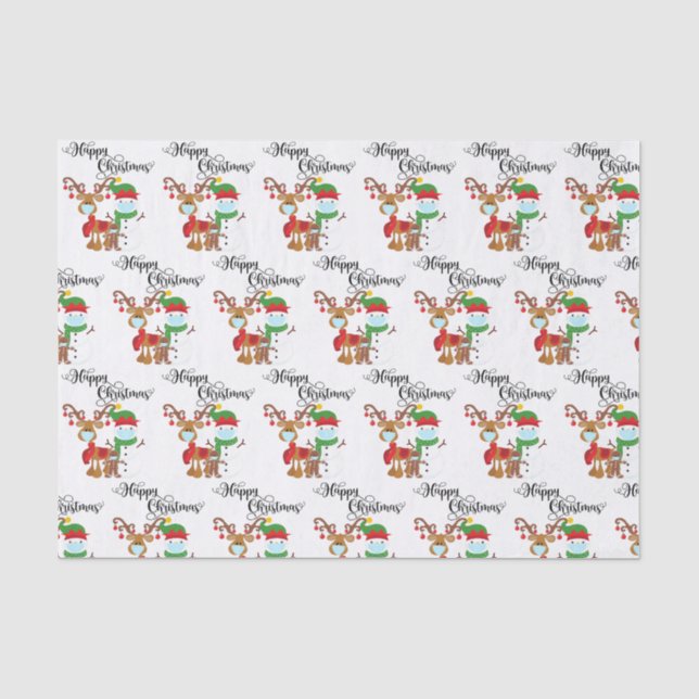 Weihnachts-Papier 2020 Gesichtsmaske Reindeer Schn Seidenpapier (Vorderseite)