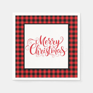 Weihnachts-Papier-Serviettes Rot & Schwarz Büffel- Serviette