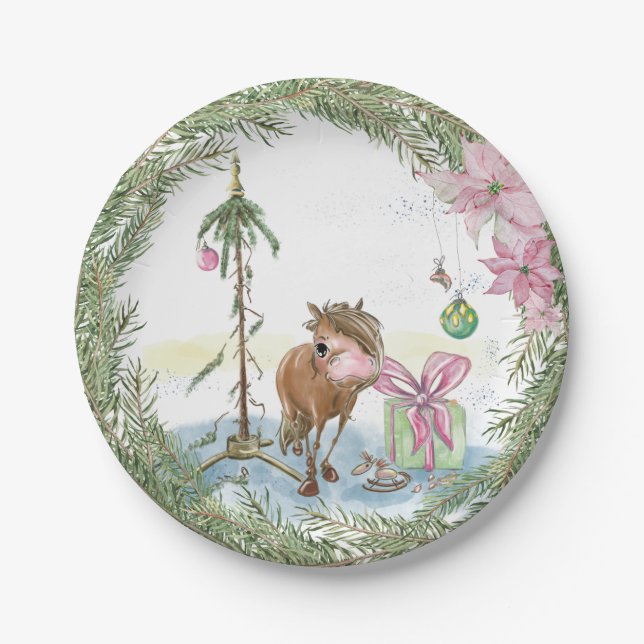 Weihnachts-Pappteller mit süssem Pony Pappteller (Vorderseite)