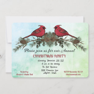 Weihnachts-Party Aquarell Kardinäle Einladung