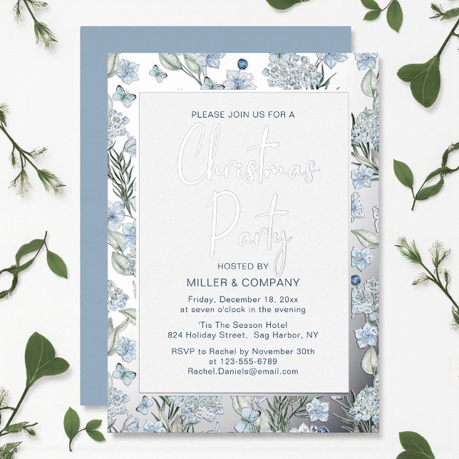 Weihnachts-Party Blue Butterfly Folieneinladung (Von Creator hochgeladen)