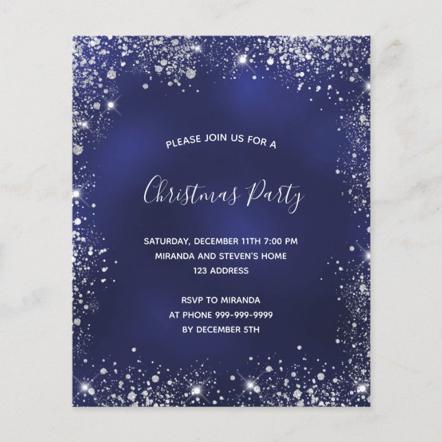 Weihnachts-Party Blue Silber-Budget-Einladung Flyer (Vorne)