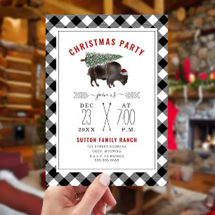Weihnachts-Party Buffalo Bison Tree Santa Kariert Einladung